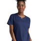 Women's Three-Pocket Notched Crew Neck Top - 3504 - Navy