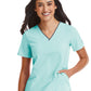 Women's Three-Pocket Contrast Stitching V-Neck Top - 4510 - Aruba Blue