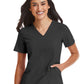 Women's Three-Pocket Contrast Stitching V-Neck Top - 4510 - Black