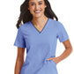 Women's Three-Pocket Contrast Stitching V-Neck Top - 4510 - Ceil Blue