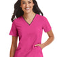 Women's Three-Pocket Contrast Stitching V-Neck Top - 4510 - Hot Pink