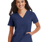 Women's Three-Pocket Contrast Stitching V-Neck Top - 4510 - Navy
