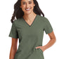 Women's Three-Pocket Contrast Stitching V-Neck Top - 4510 - Olive