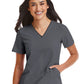 Women's Three-Pocket Contrast Stitching V-Neck Top - 4510 - Pewter