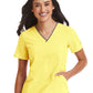 Women's Three-Pocket Contrast Stitching V-Neck Top - 4510 - Sunshine Yellow
