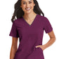 Women's Three-Pocket Contrast Stitching V-Neck Top - 4510 - Wine
