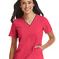 Women's Three-Pocket Contrast Stitching V-Neck Top - 4510 - Watermelon