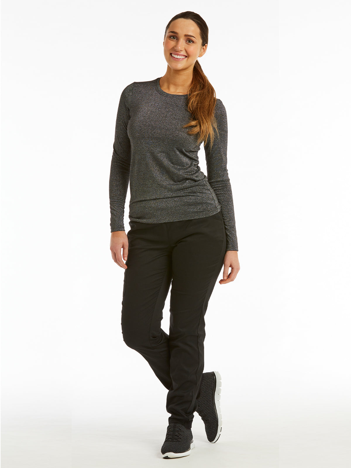 Women's Basic Long Sleeve Underscrub Tee - 6909 - Metallic Silver