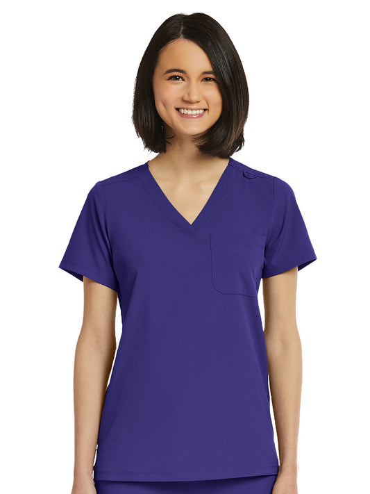 Women's Fitted One-Pocket V-Neck Top - SJ101 - Grape
