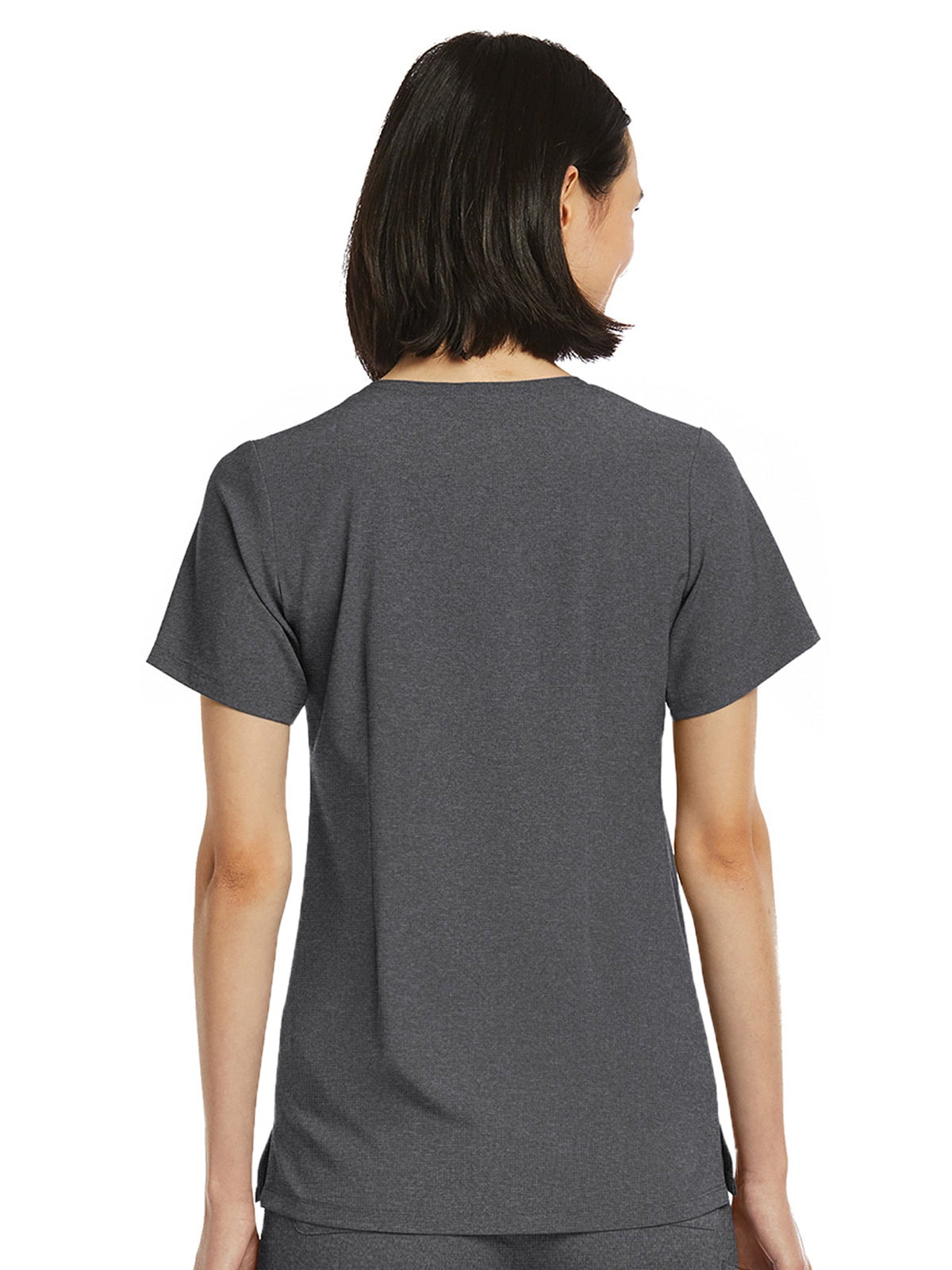Women's Fitted One-Pocket V-Neck Top - SJ101 - Heather Grey