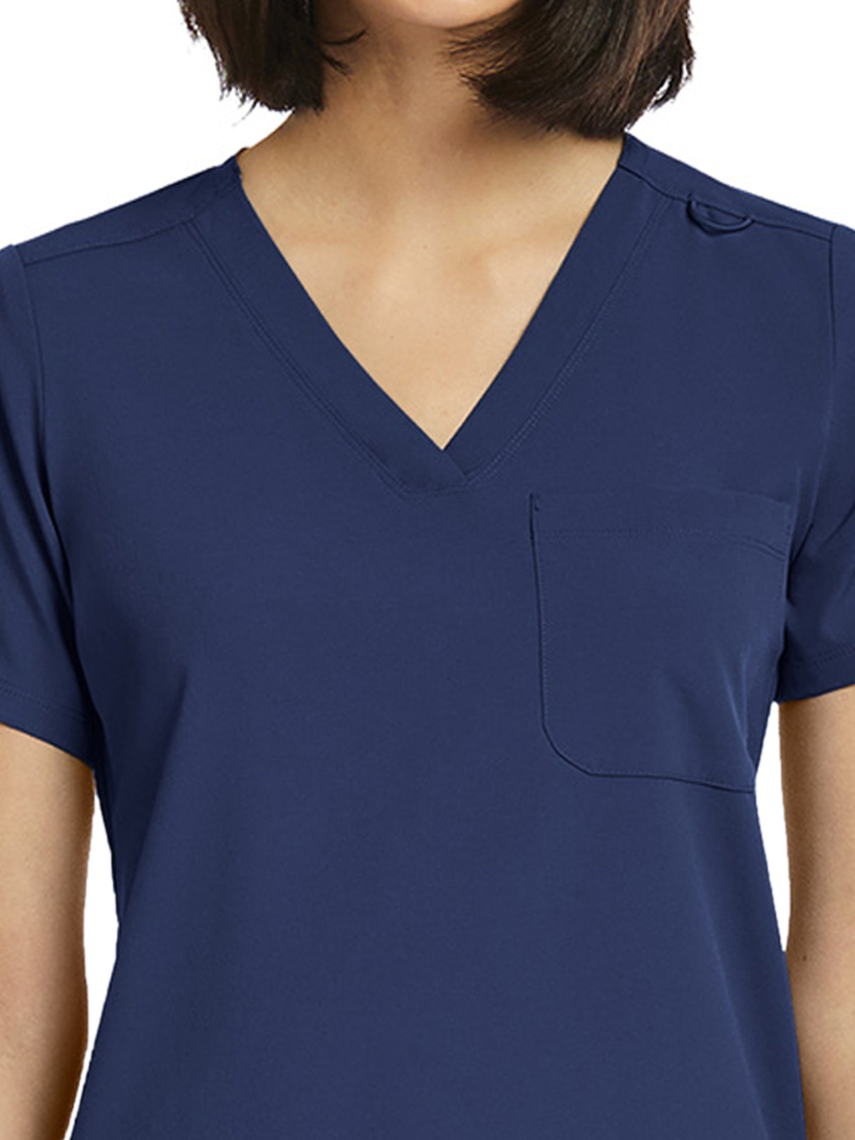 Women's Fitted One-Pocket V-Neck Top - SJ101 - Navy