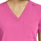 Women's Fitted One-Pocket V-Neck Top - SJ101 - Pink Pop
