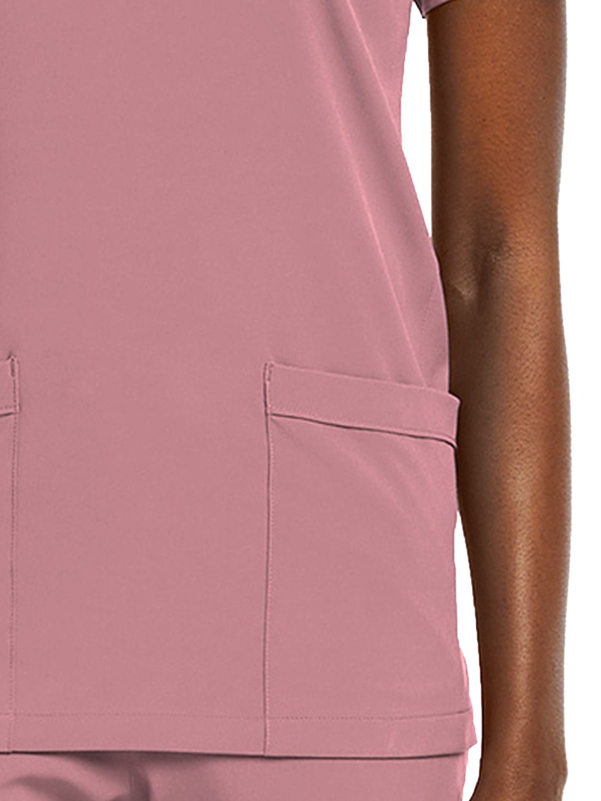Women's Fitted Two-Pocket V-Neck Top - SJ102 - Dusty Rose