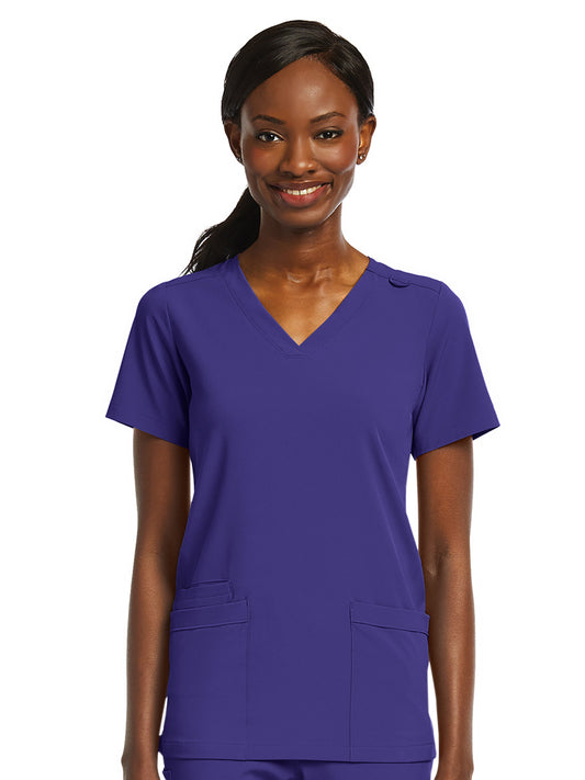 Women's Fitted Two-Pocket V-Neck Top - SJ102 - Grape