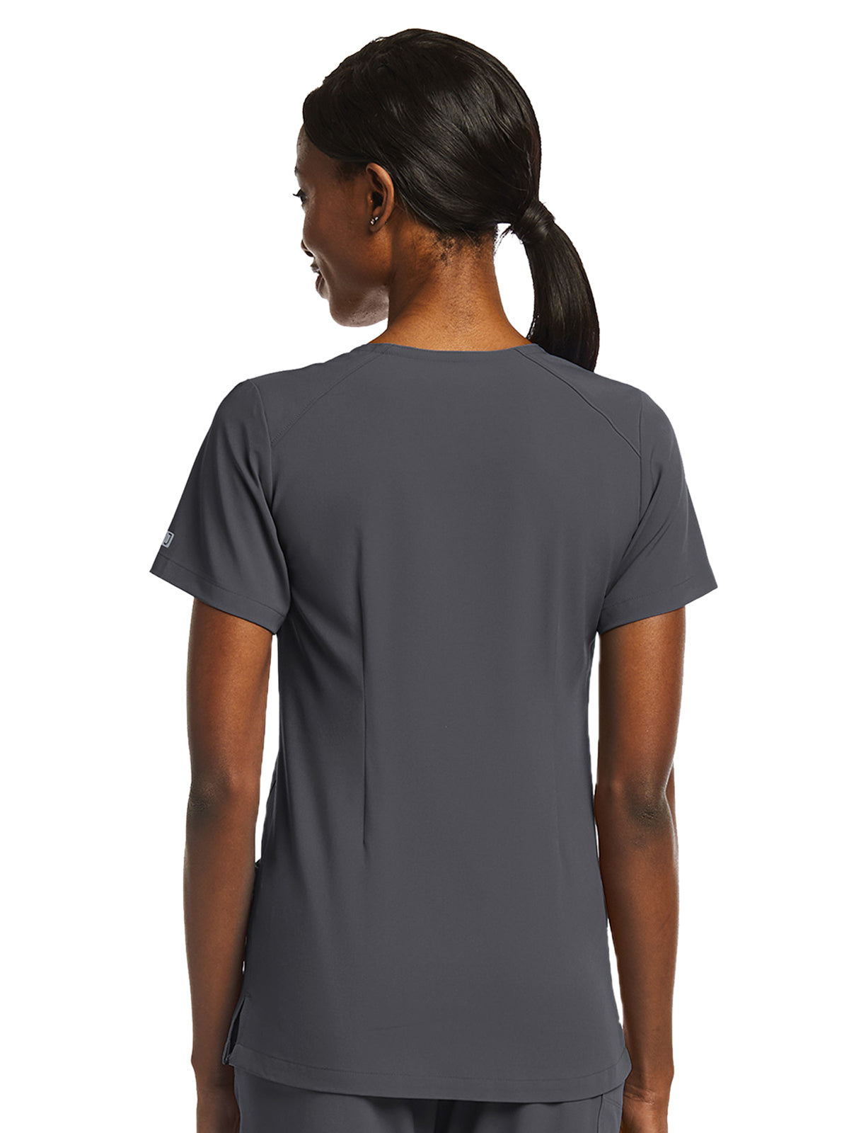 Women's Fitted Two-Pocket V-Neck Top - SJ102 - Pewter