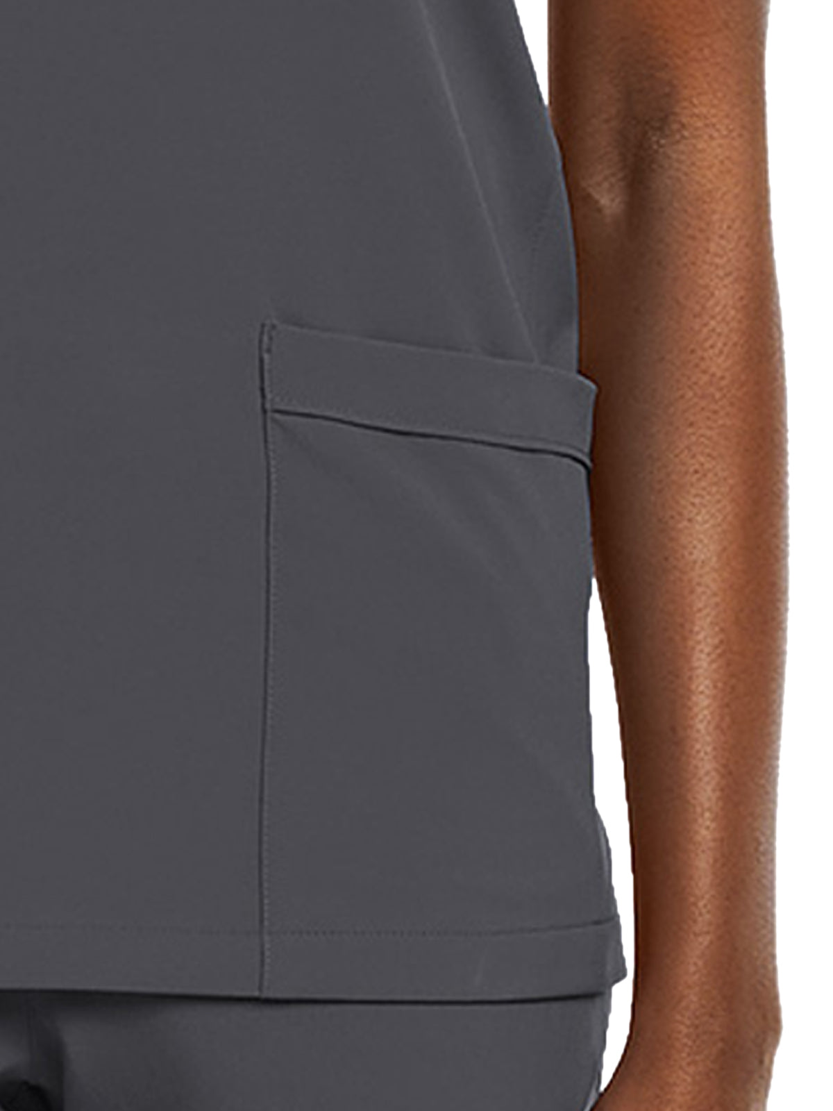 Women's Fitted Two-Pocket V-Neck Top - SJ102 - Pewter