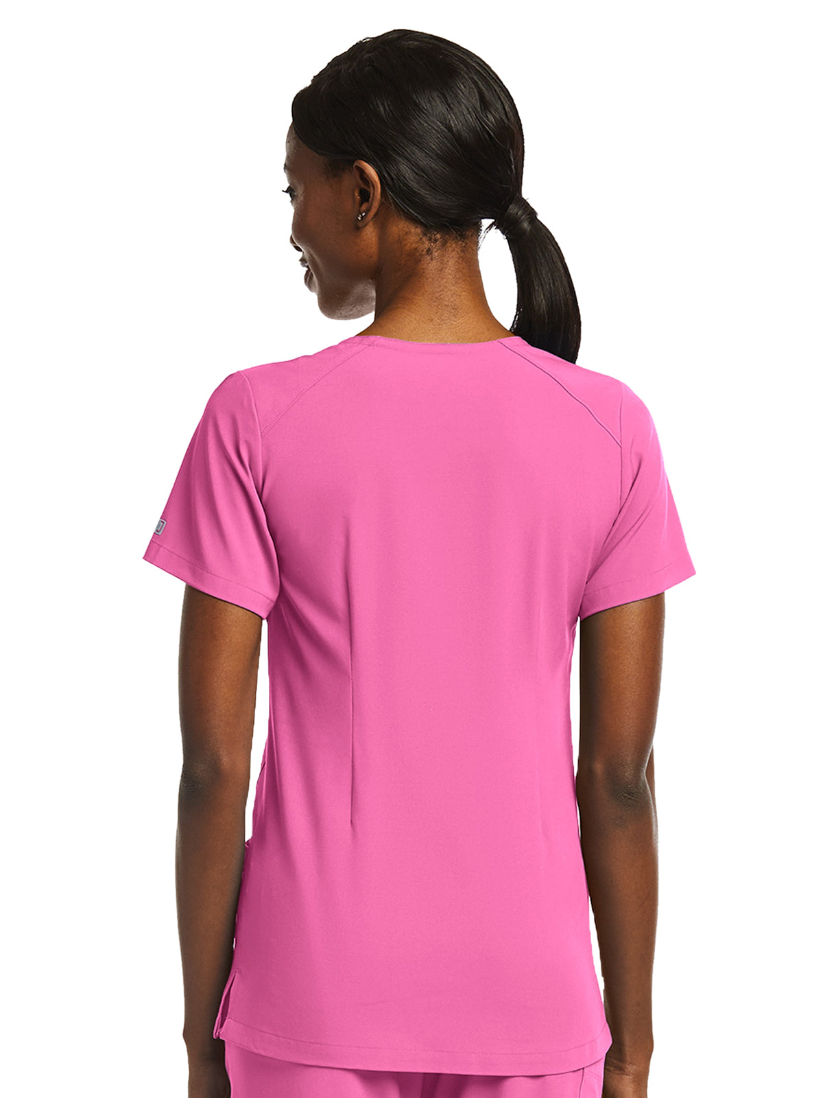 Women's Fitted Two-Pocket V-Neck Top - SJ102 - Pink Pop