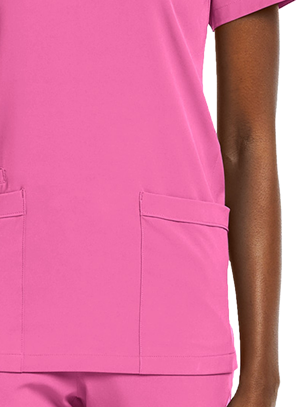Women's Fitted Two-Pocket V-Neck Top - SJ102 - Pink Pop