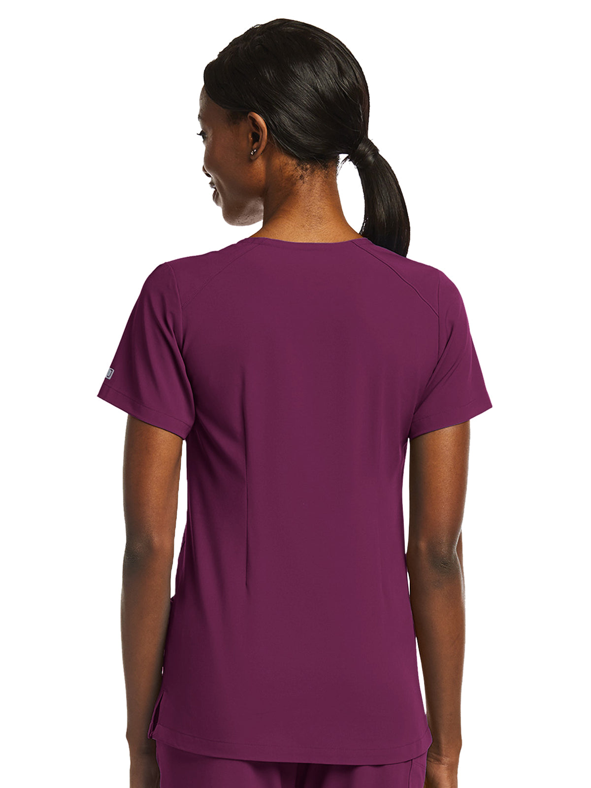 Women's Fitted Two-Pocket V-Neck Top - SJ102 - Wine