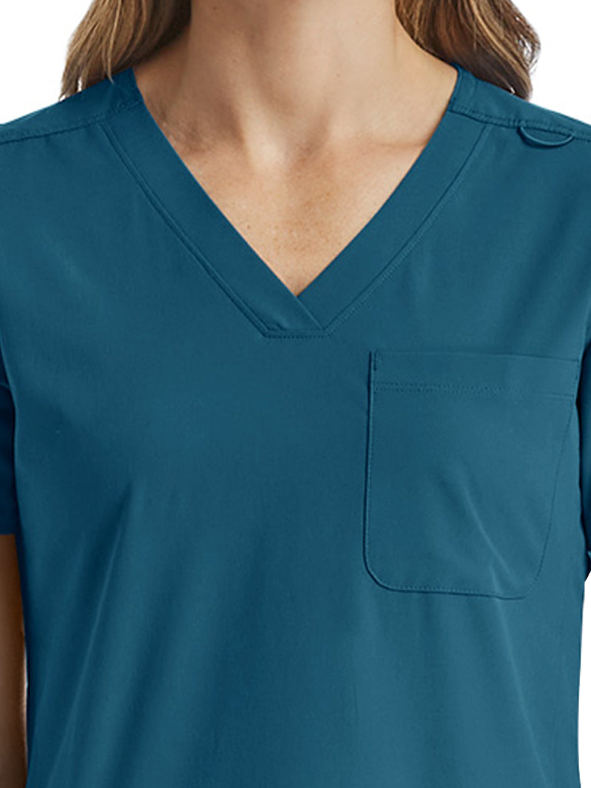 Women's Fitted Six-Pocket V-Neck Top - SJ103 - Caribbean