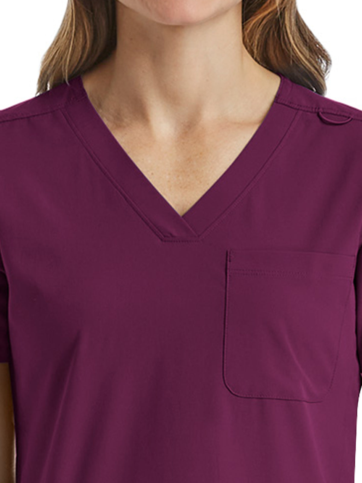 Women's Fitted Six-Pocket V-Neck Top - SJ103 - Wine