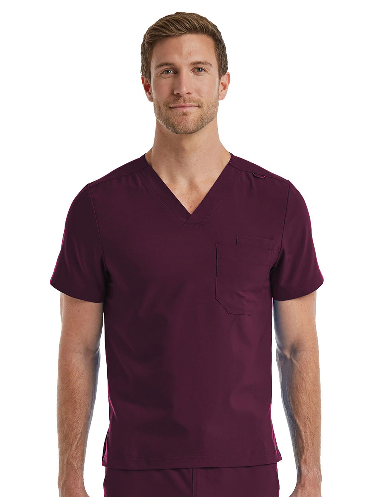 Unisex One-Pocket V-Neck Top - SJ501 - Wine
