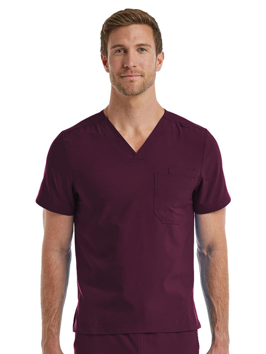 Unisex One-Pocket V-Neck Top - SJ501 - Wine