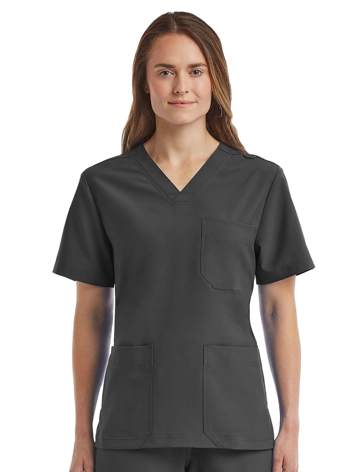 Unisex Three-Pocket V-Neck Top - SJ503 - Pewter