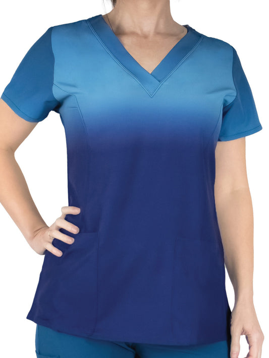 Women's Two-Pocket V-Neck Print Top - SJP1 - Under The Sea