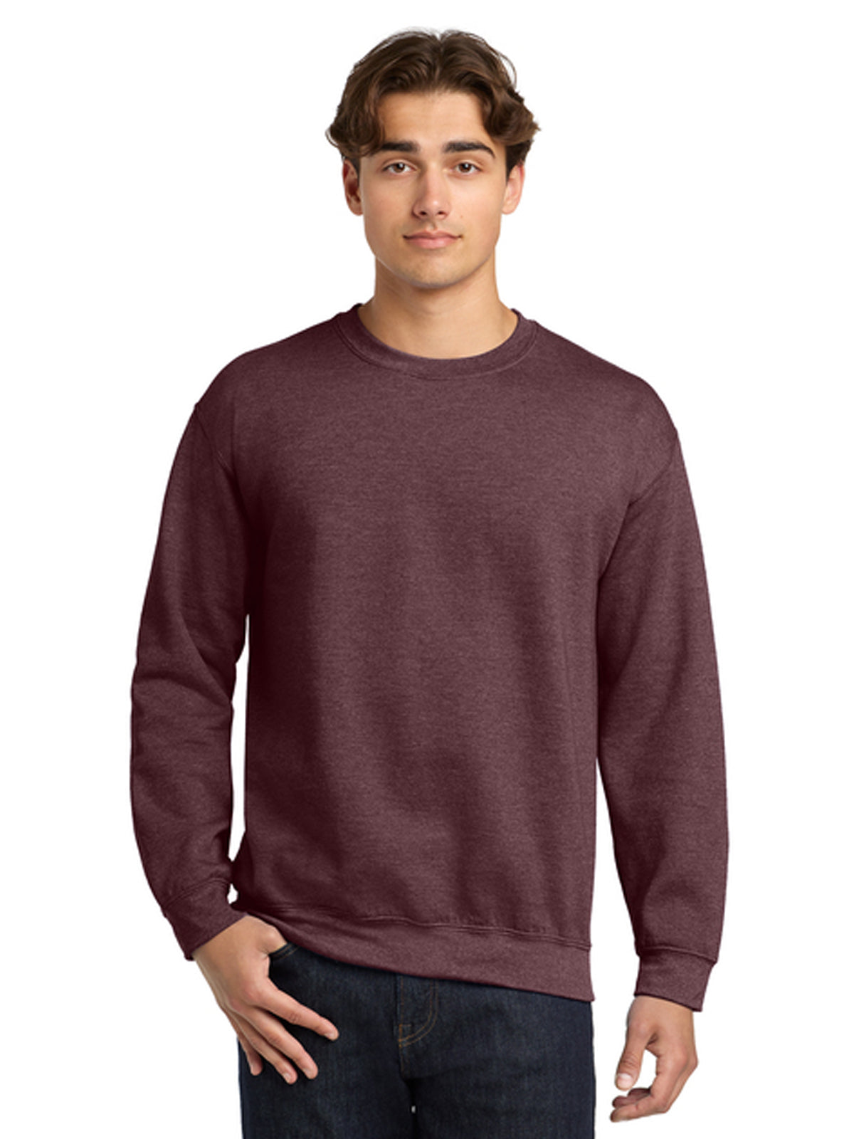 Men's Pocketless Crewneck Sweatshirt - 18000 - Heather Dark Maroon