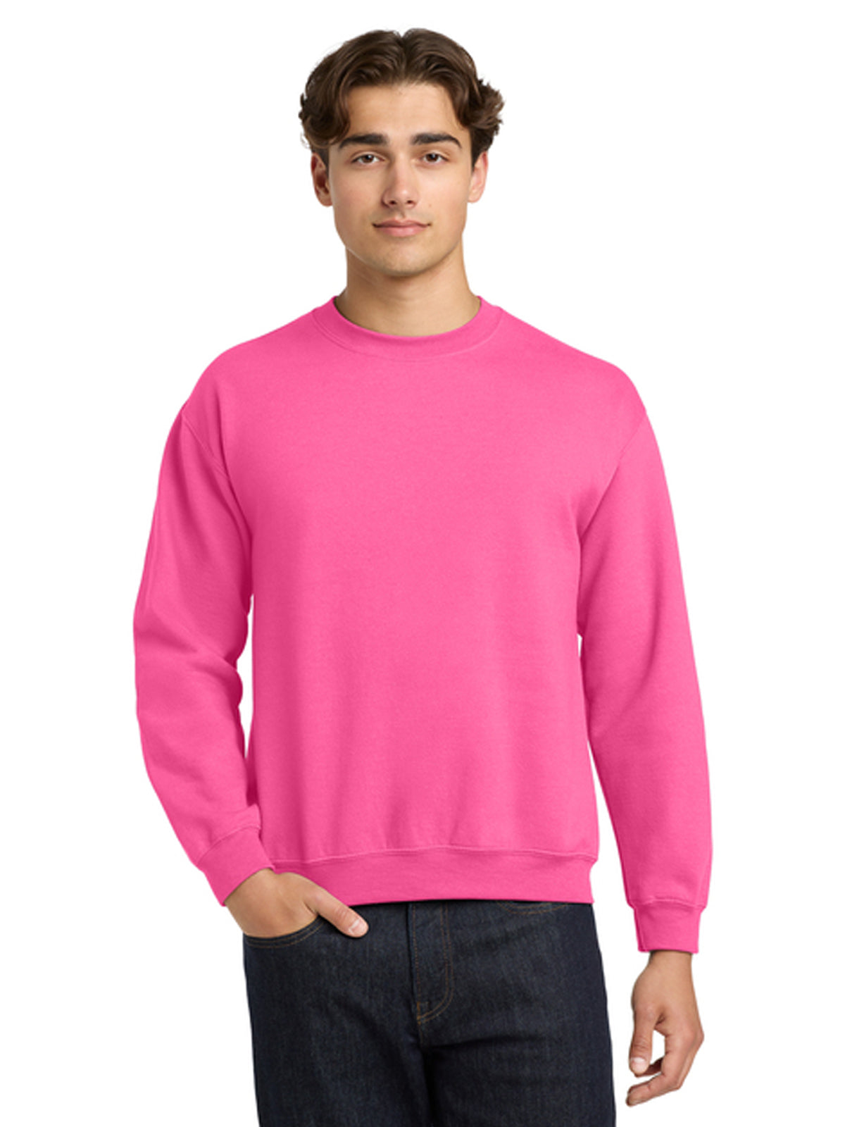 Men's Pocketless Crewneck Sweatshirt - 18000 - Safety Pink