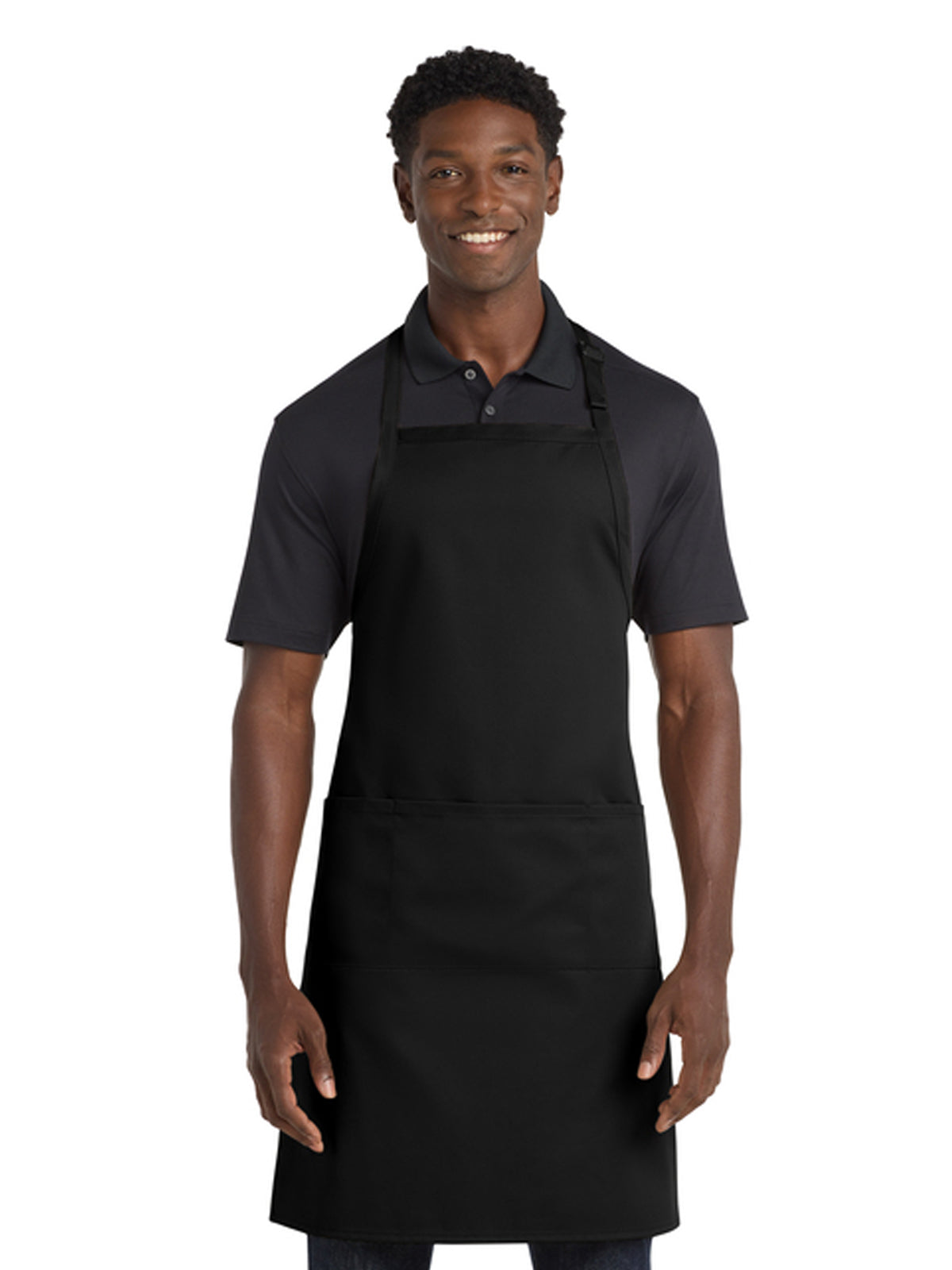 Men's Three-Pocket Easy Care with Stain Release Extra Long Bib Apron  - A700 - Black