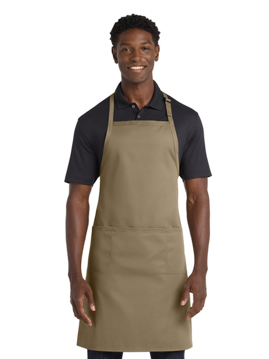 Men's Three-Pocket Easy Care with Stain Release Extra Long Bib Apron  - A700 - Khaki