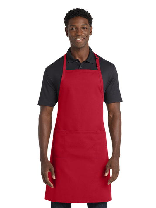 Men's Three-Pocket Easy Care with Stain Release Extra Long Bib Apron  - A700 - Red