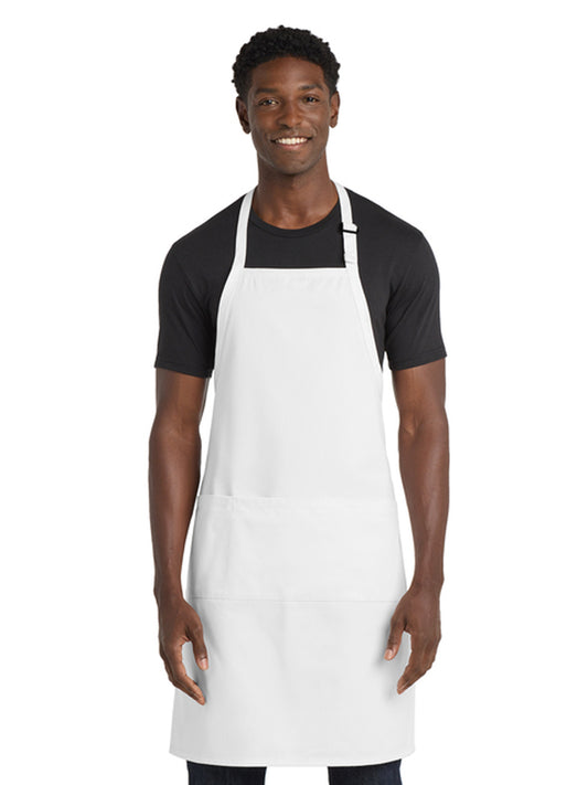 Men's Three-Pocket Easy Care with Stain Release Extra Long Bib Apron  - A700 - White