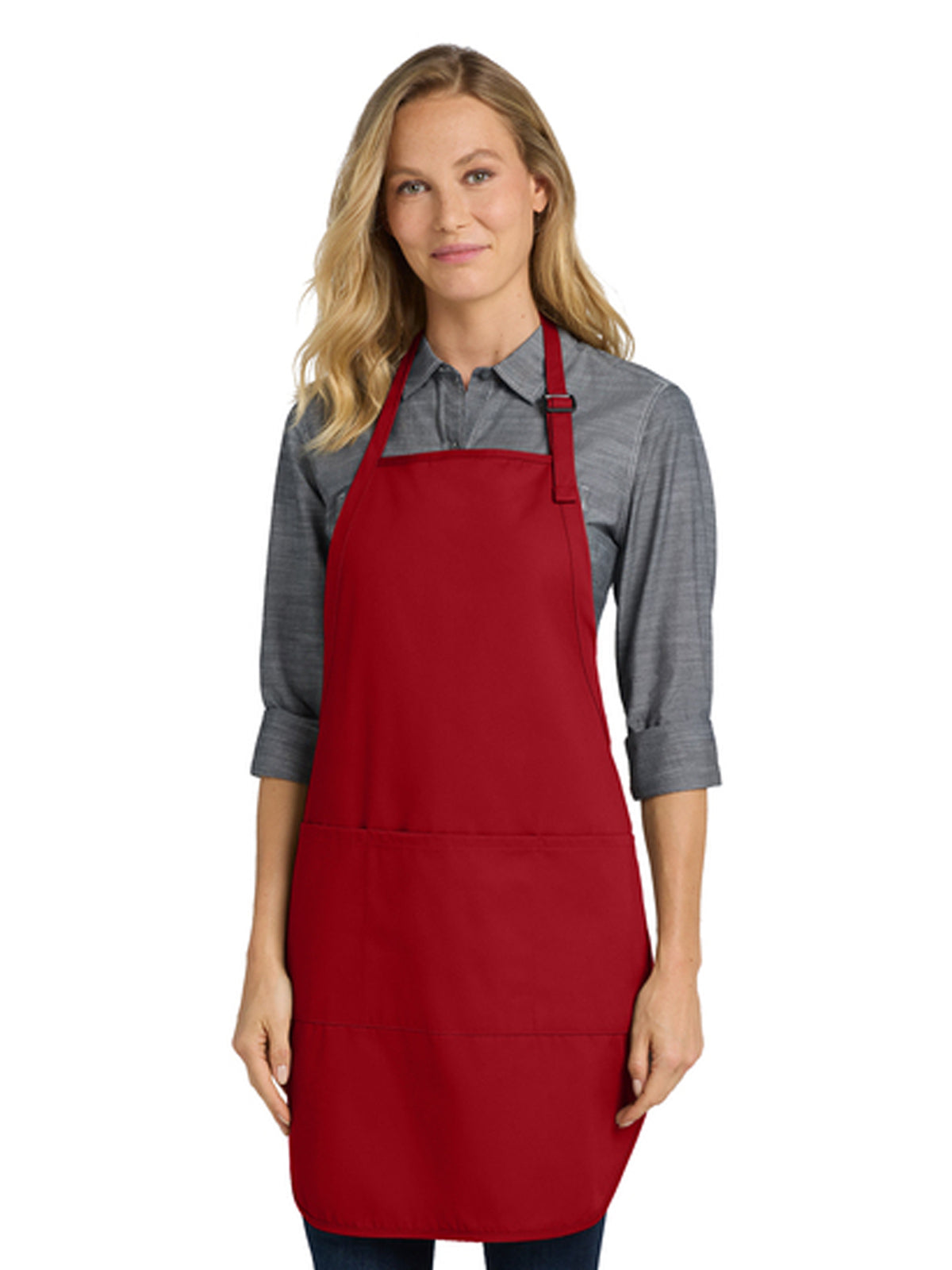 Women's Three-Pocket Easy Care with Stain Release Full Length Apron - A703 - Red