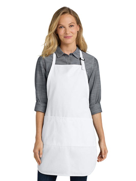 Women's Three-Pocket Easy Care with Stain Release Full Length Apron - A703 - White