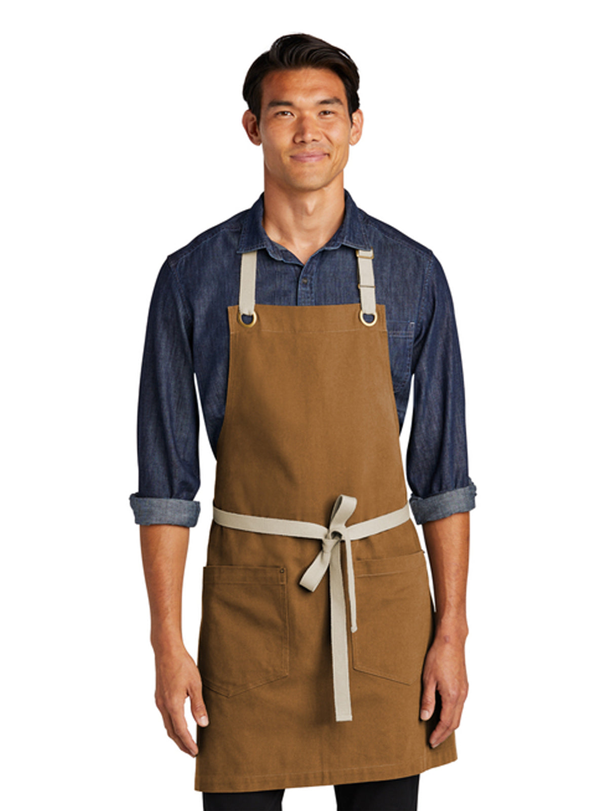 Unisex 2-Pocket Canvas Full-Length Apron - A815 - Duck Brown/ Stone