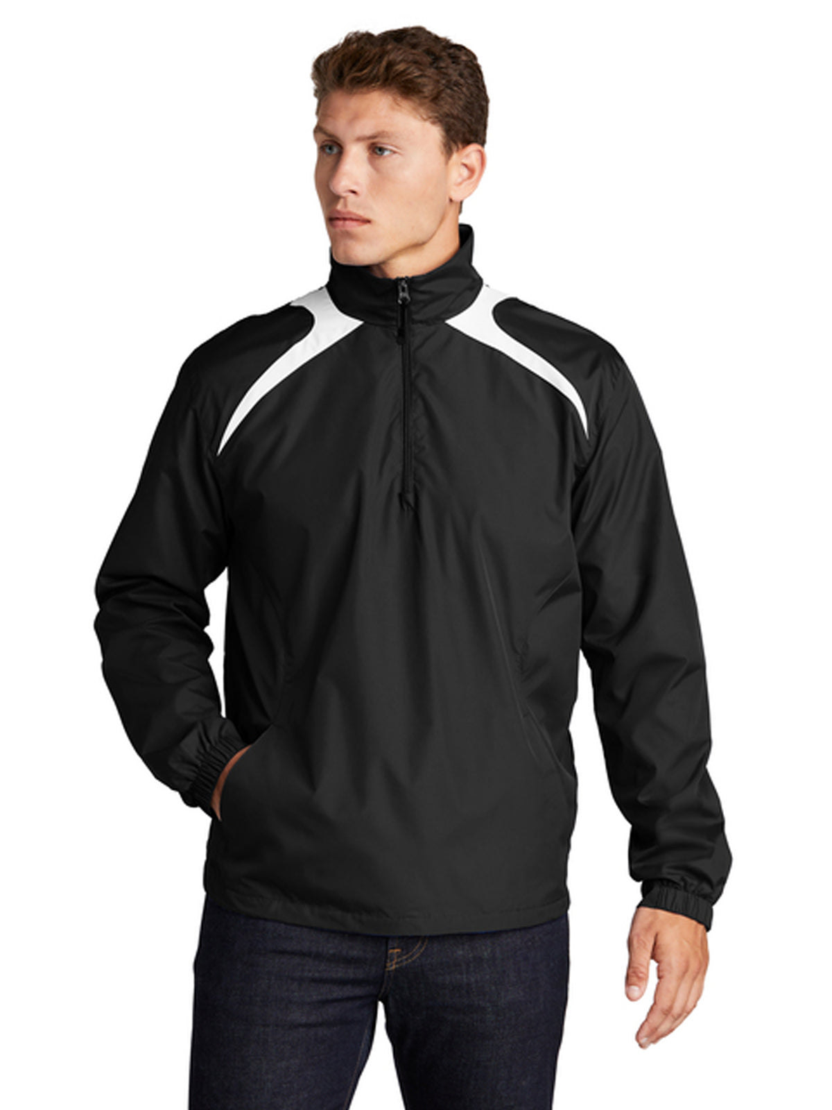 Men's Two-Pocket 1/2-Zip Wind Jacket - JST75 - Black/ White