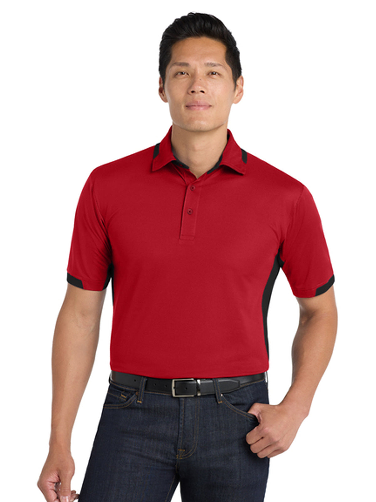 Men's Dry Zone Colorblock Ottoman Polo - K524 - Engine Red/Black