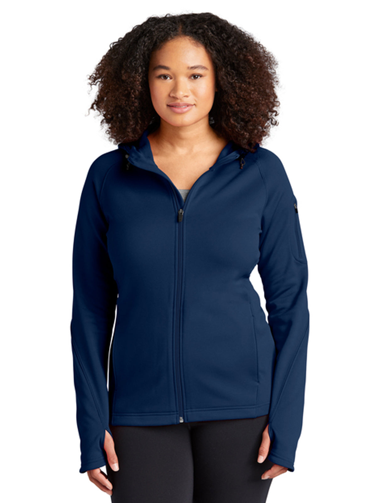 Women's Three-Pocket Tech Fleece Full-Zip Hooded Jacket - L248 - True Navy