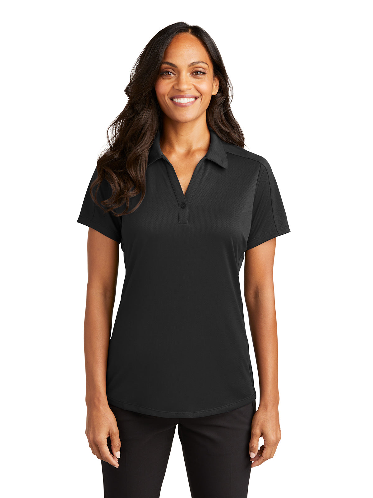 Women's Pocketless Jacquard Polo - L569 - Black
