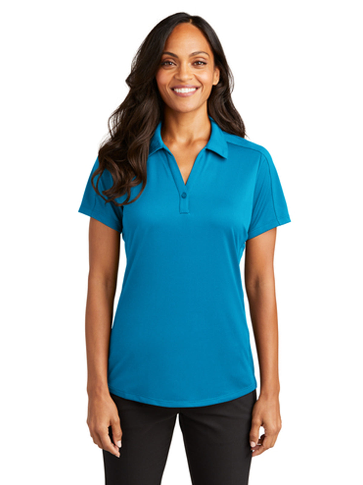 Women's Pocketless Jacquard Polo - L569 - Blue Wake