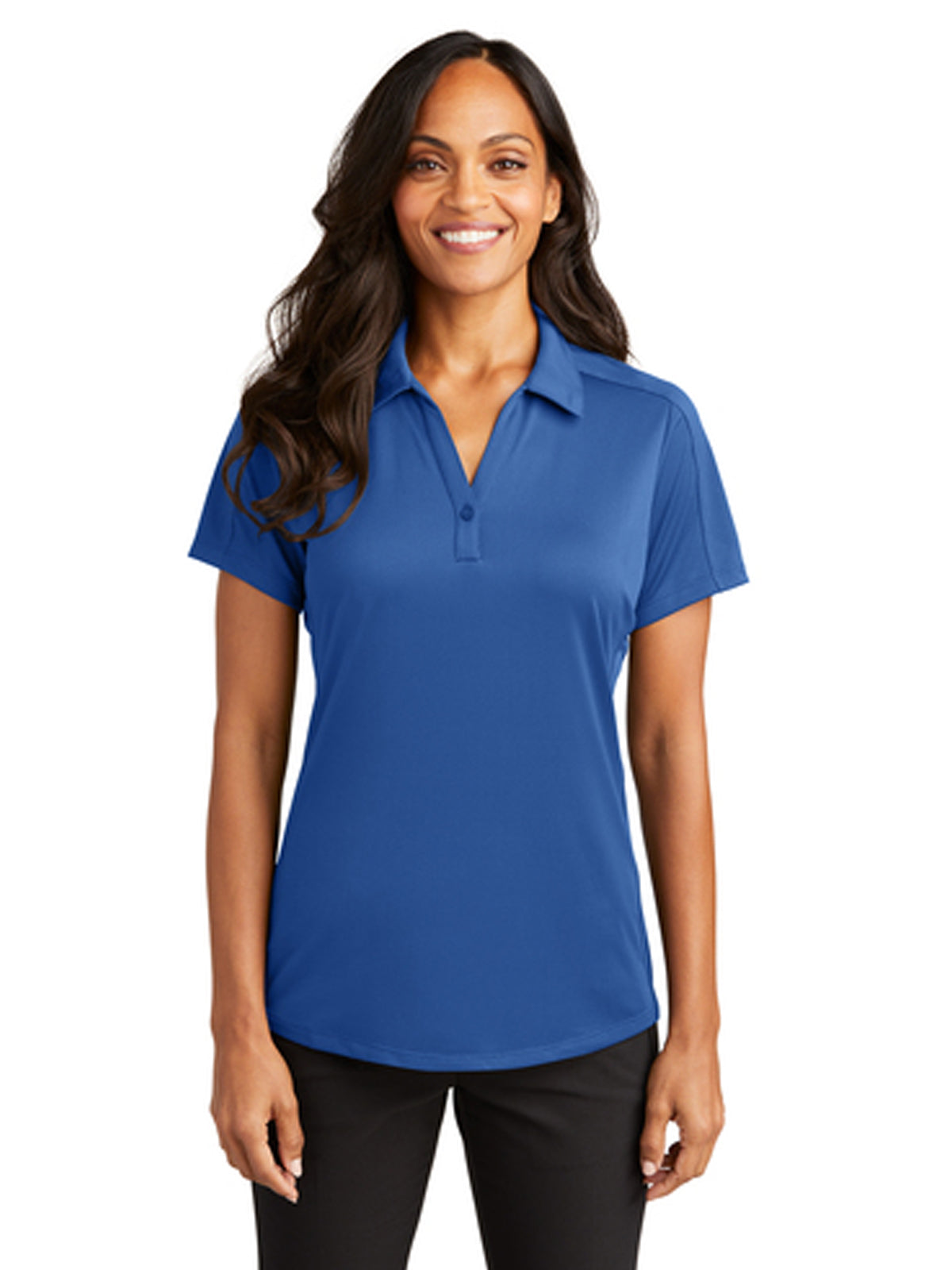 Women's Pocketless Jacquard Polo - L569 - True Blue