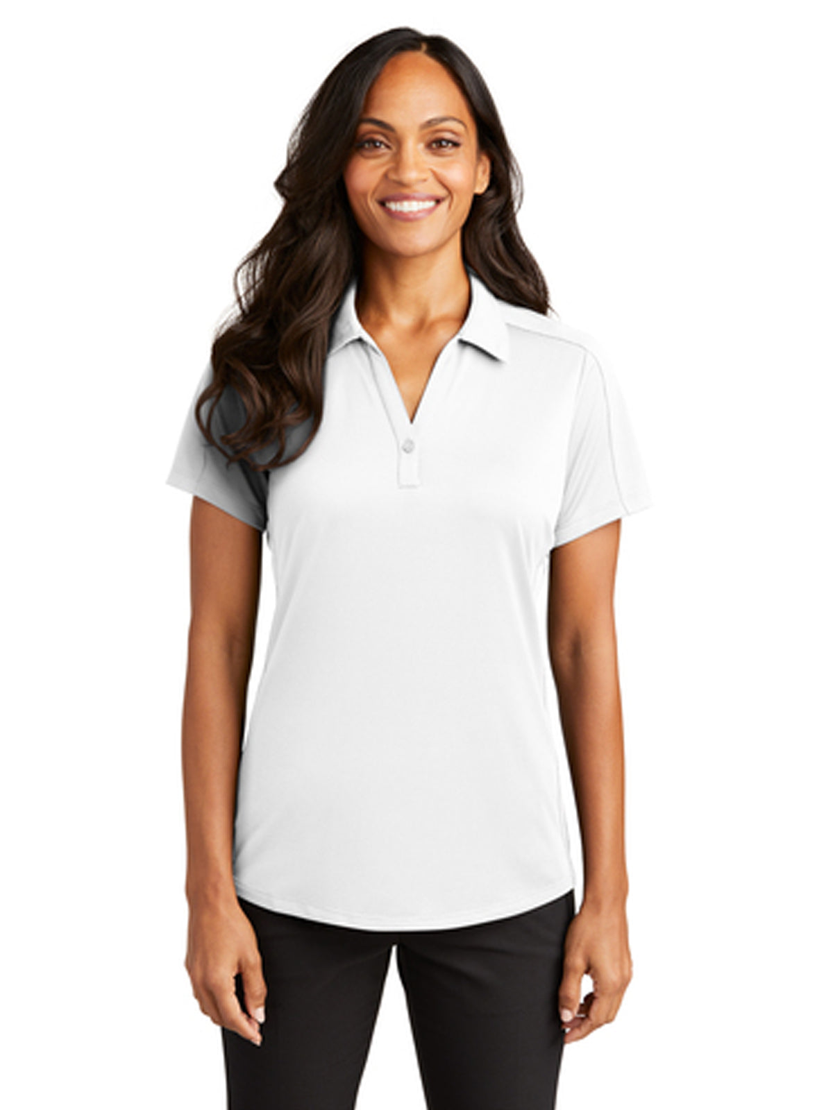Women's Pocketless Jacquard Polo - L569 - White