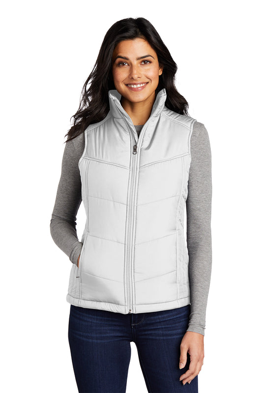Women's Puffy Vest - L709 - White/ Dark Slate