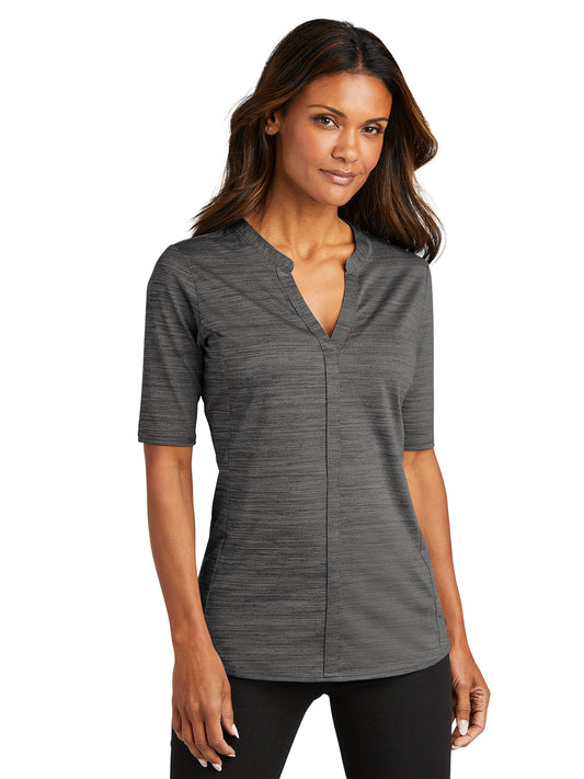 Women's Heather Open Neck Top - LK583 - Black/Thunder Grey