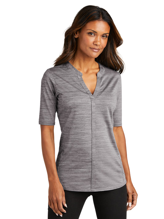 Women's Heather Open Neck Top - LK583 - Graphite/White