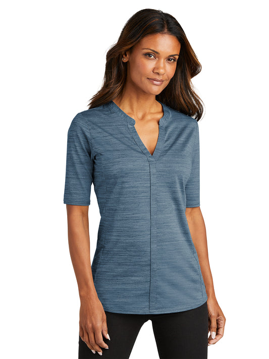 Women's Heather Open Neck Top - LK583 - Regatta Blue/Gusty Grey