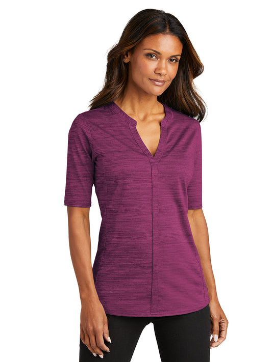 Women's Heather Open Neck Top - LK583 - Violet Purple/Black